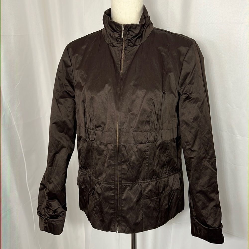 CHICO’S Brown Textured Tyla Zip Jacket Sz 2 US Sz L NWOT